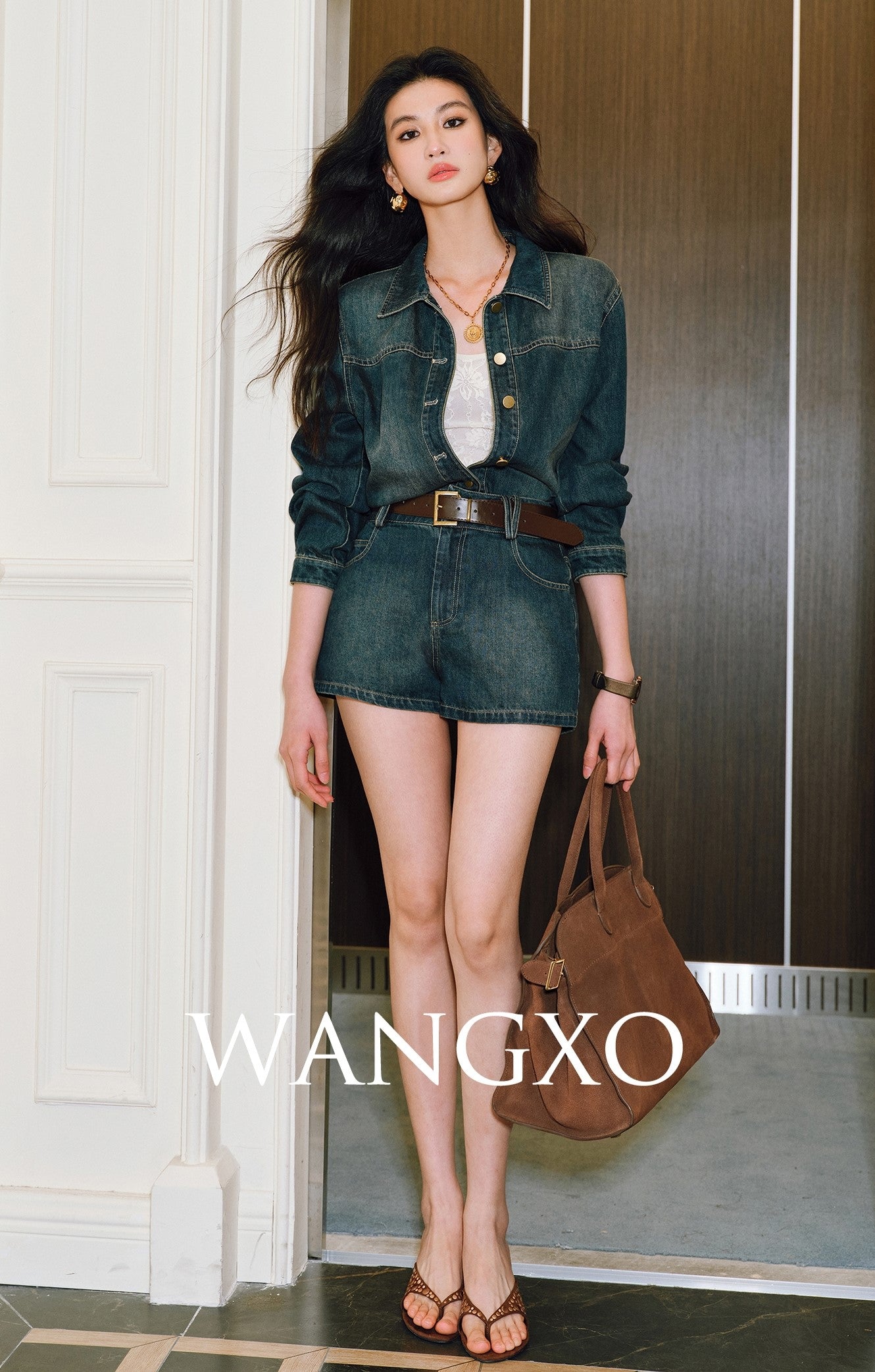 WANGXO | Sophisticated Denim Shirt & Shorts Outfit Set - LUXOR.