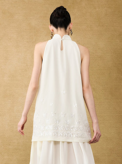 HECO Chinese butterfly sequin fake two-piece dress - CROWN.