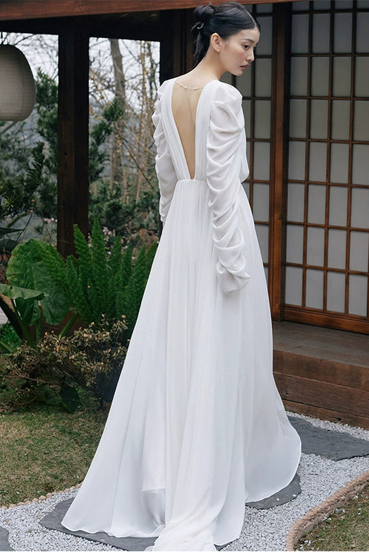 GOUDIN white bridal dress robe cool niche light luxury dress-NIMO.