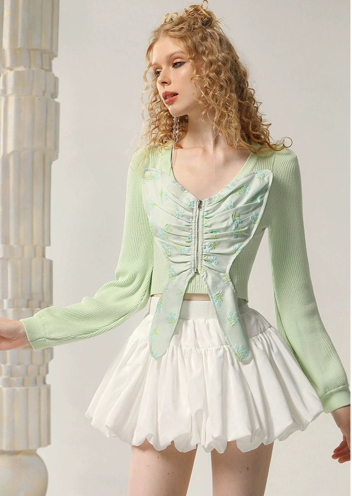 CHECOCRE Beautiful Three-dimensional Jacquard Butterfly Pullover Sweet Crop Top - ELLIE