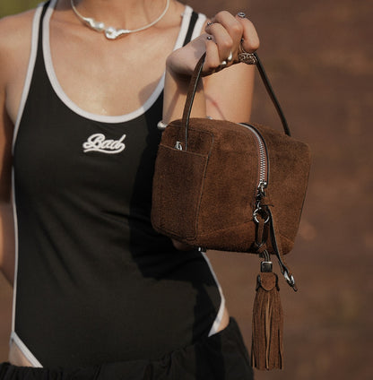 IUBALLET  new suede small square fringe handbag- JUDE.