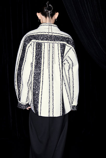 M essential Mackay designer wool stripe workshop embroidered coat - step.