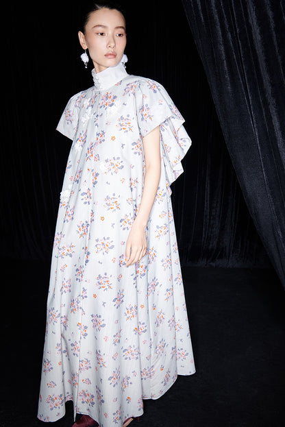 M essential Mackay designer Jinghe Printing floral nail bead puff sleeve dress - HAPPY.