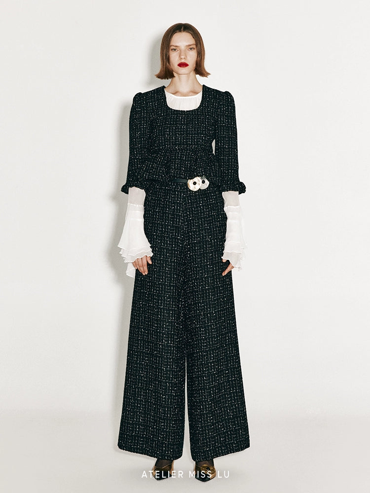 ATELIER MISS LU autumn three-dimensional bud hem tweed crop top - simon.