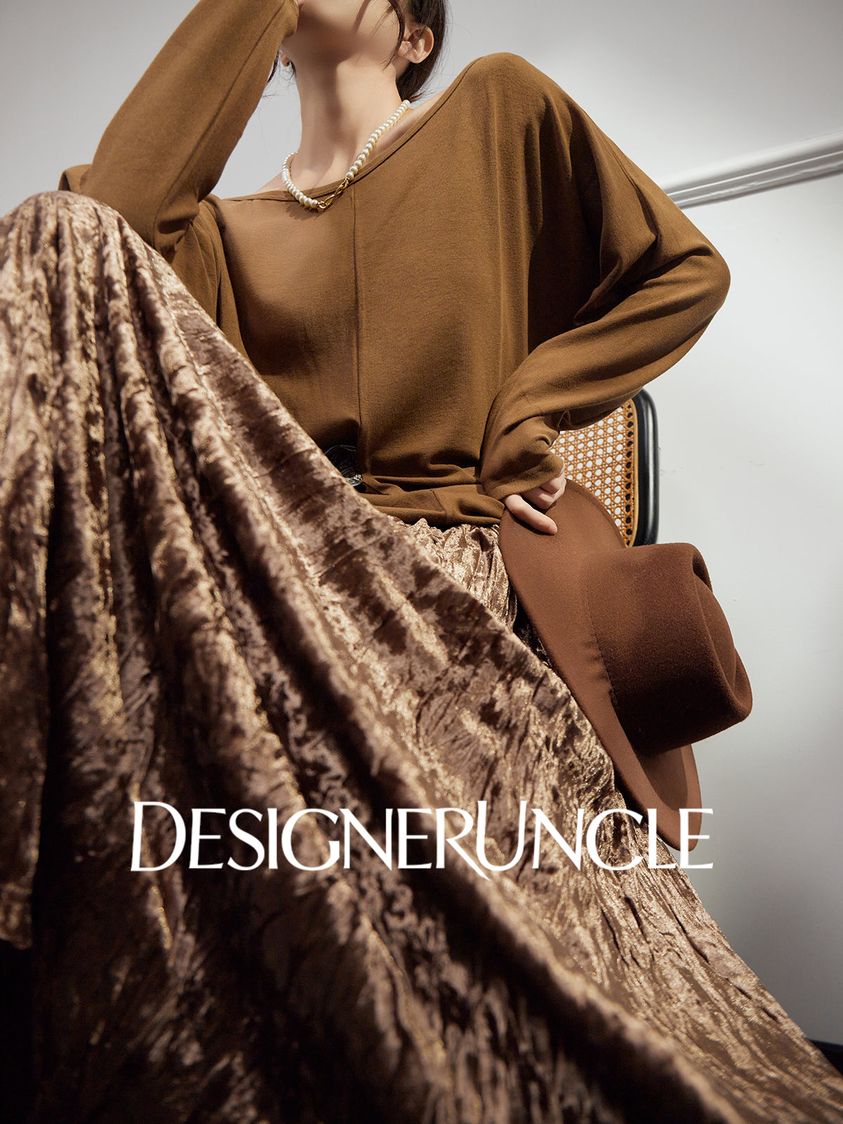 DGU "Mu Brown" brown knitted sweater loose and versatile retro slimming top - David.