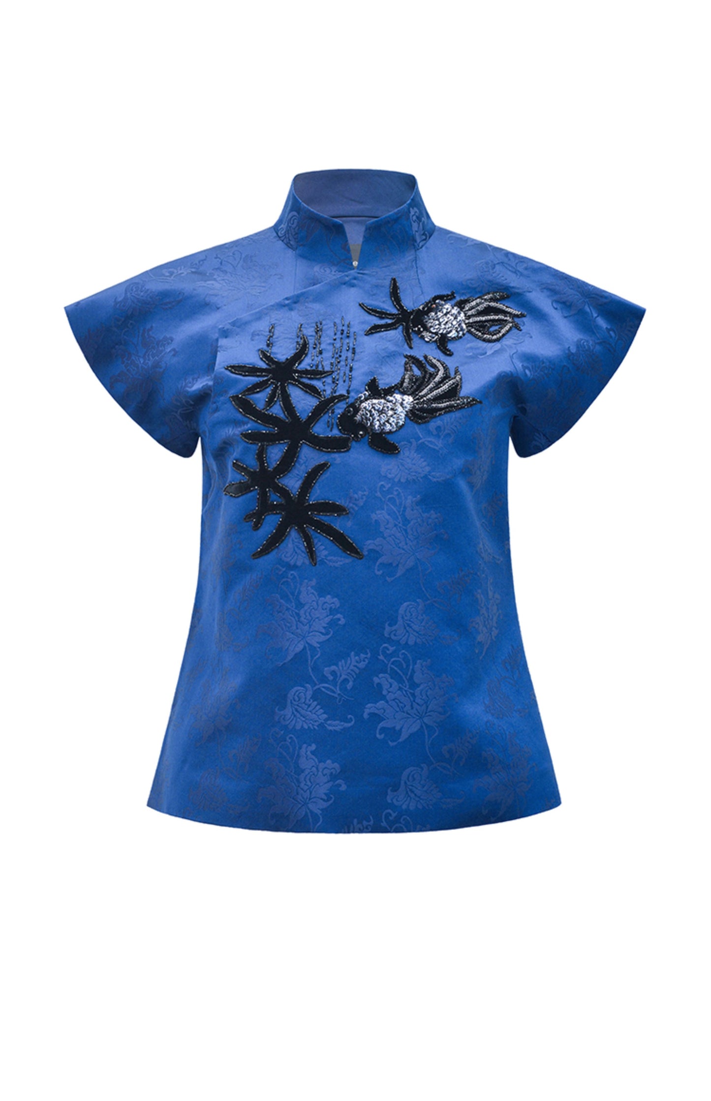 M essential Ma Kai designer Haiqing jacquard gag fish algae pattern nail bead top - CHEN.