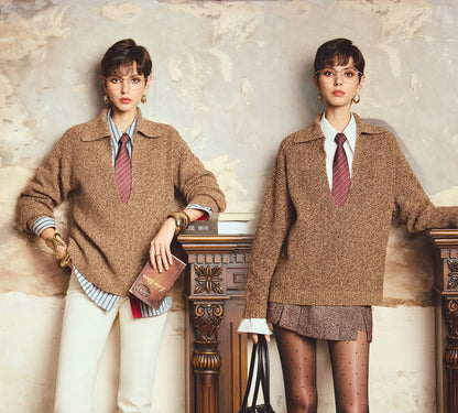 ANNASPEAK deep V loose knit sweater-CHERRY.