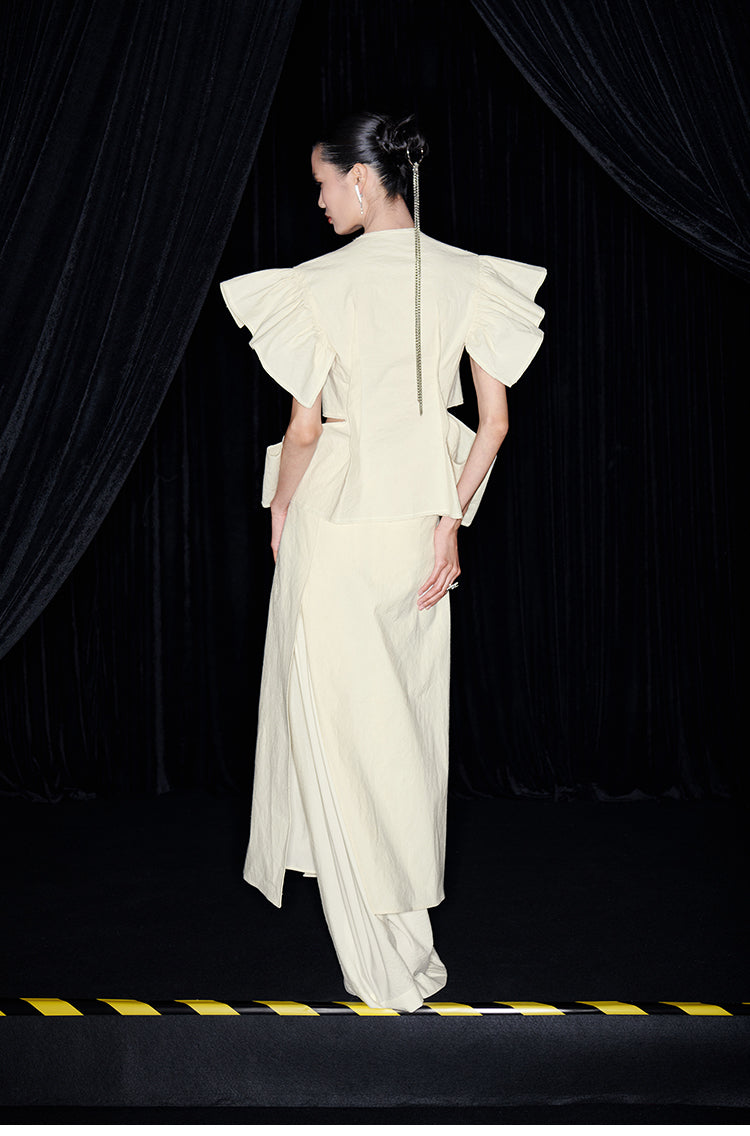 M essential Mackay designer butterfly-embroidered V-neck top skirt pants set - Amisa