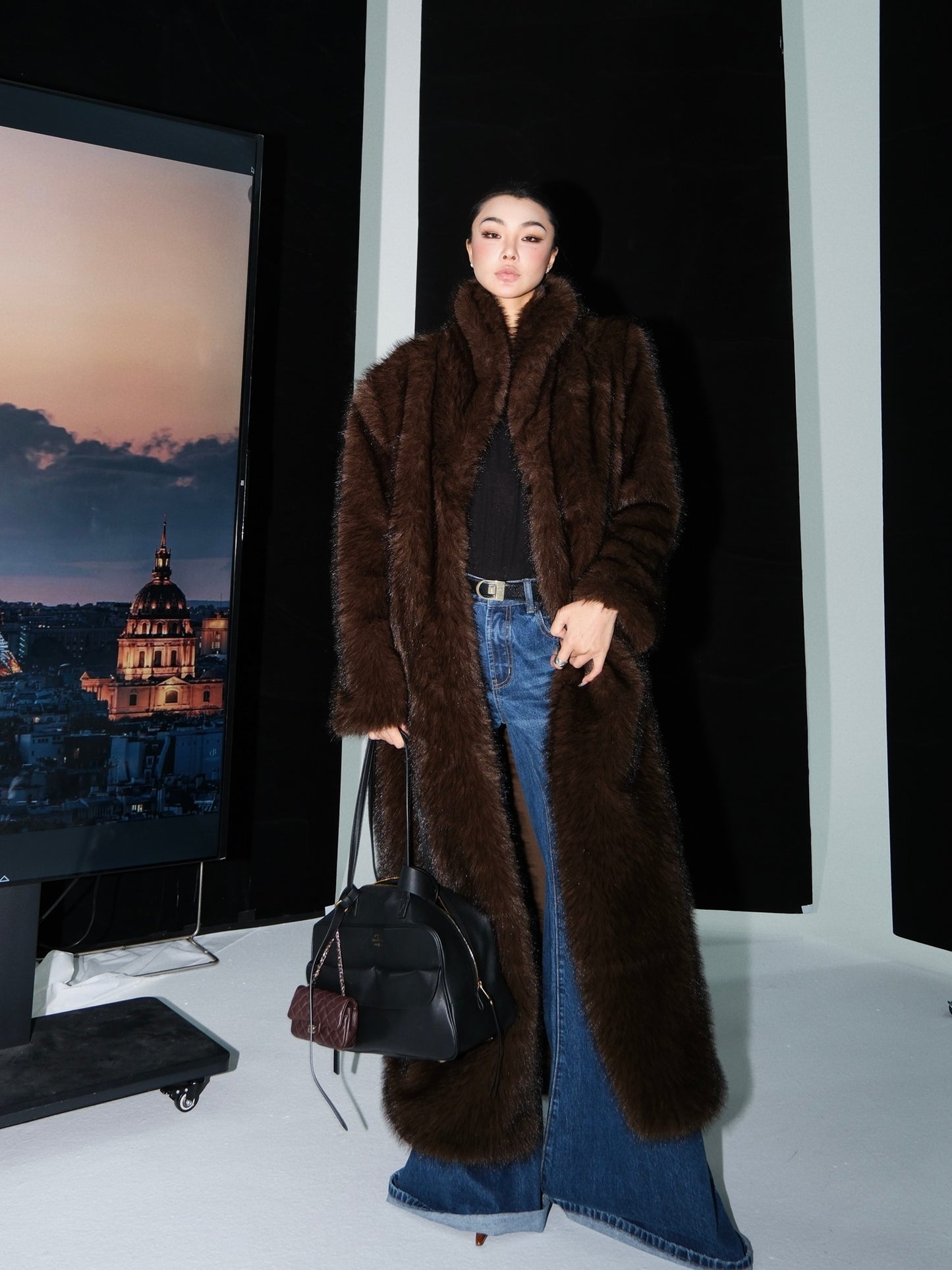 MEI SANGUAN brown imitation mink fur long coat - LYLA