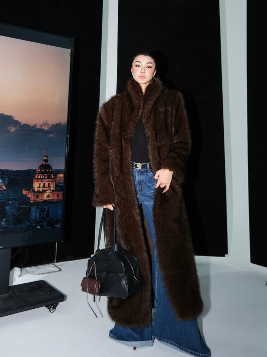 MEI SANGUAN brown imitation mink fur long coat - LYLA
