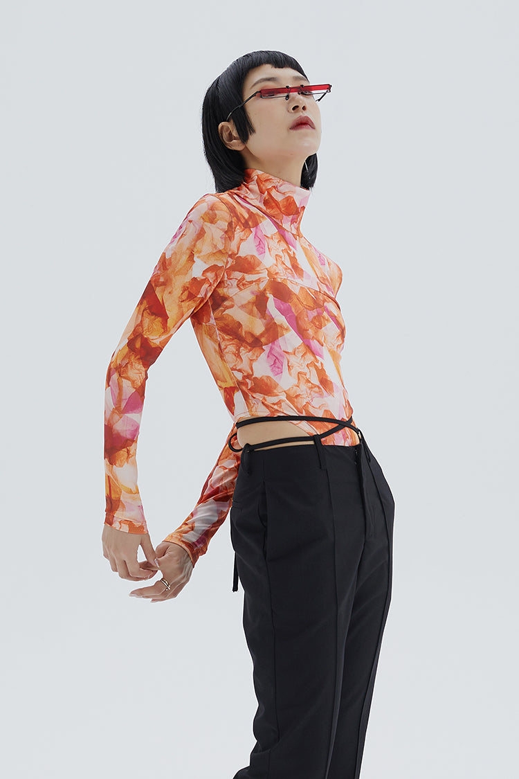 TINY IN art print t-shirt women's long sleeve slim top bodysuit -MACS