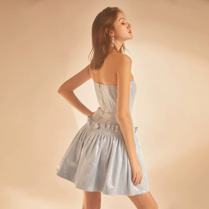 Wardrobes By Chen Luxury Blue Long Sleeve Straight Fur Jacket/Tube Dress-Dee