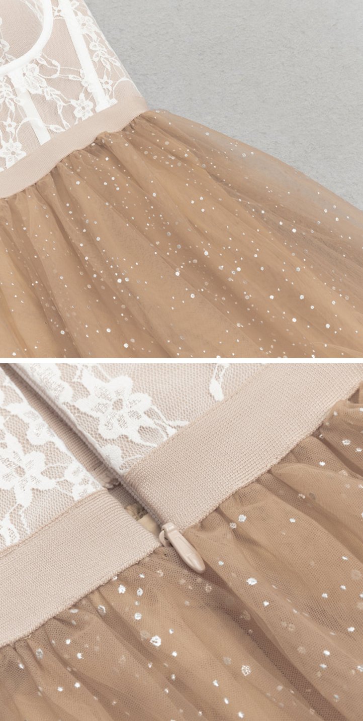 DOLLY Elegant Fake Two Piece Sleeveless Tube Top Sequin Long Dress-POLA