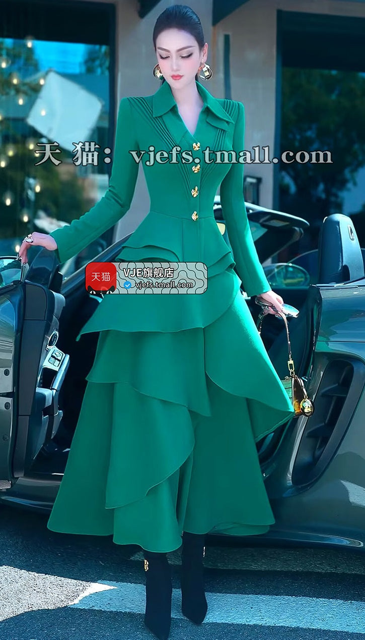 VJE Fashion Outfit Suit Skirt New Western-style Jacket Two-piece Irregular Long Skirt-NIMA