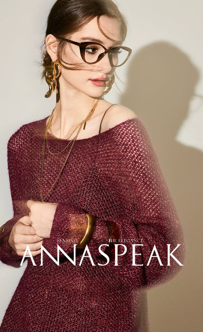 ANNASPEAK Asymmetrical off-the-shoulder wool beaded long sleeve knit-SOSO.