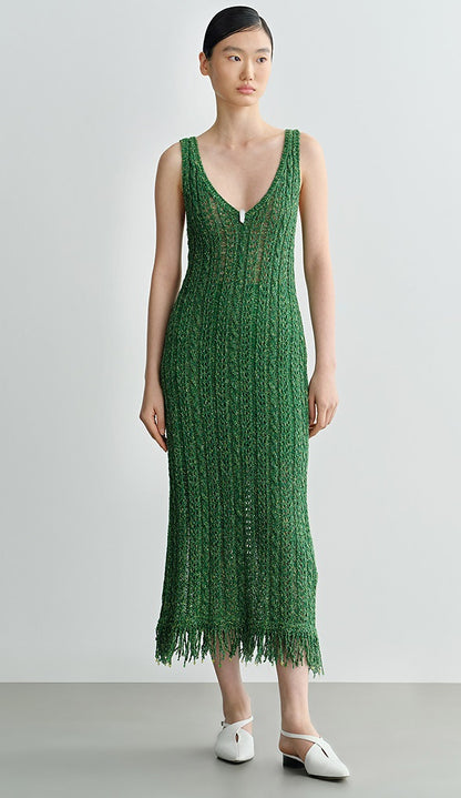 COMME MOI Lv Yan Designer Spring Women's V-Neck Sandwich Color Cutout Knit Dress - NATALIE.