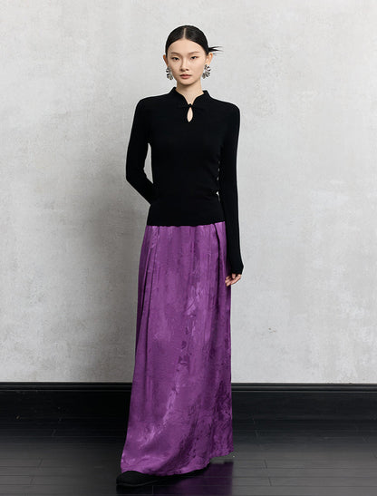 HECO Plain Worsted Wool Cheongsam Collar Buckle Knitwear - close.