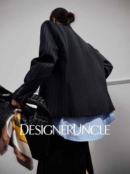 DGU "Deep World" dark blue loose blazer commuter versatile high-end top - Joseph.