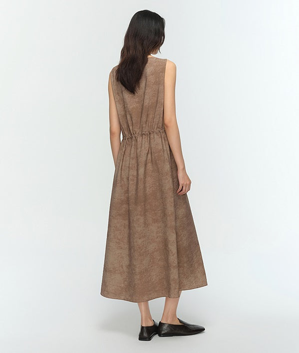 COMME MOI summer sleeveless V-neck drawstring brown dress - FRANK.