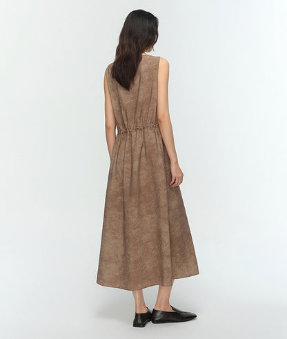 COMME MOI summer sleeveless V-neck drawstring brown dress - FRANK.