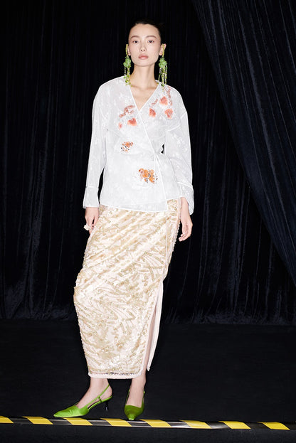 M essential Ma Kai designer Jinghui embroidered fabric upright structure long skirt - WINDA.