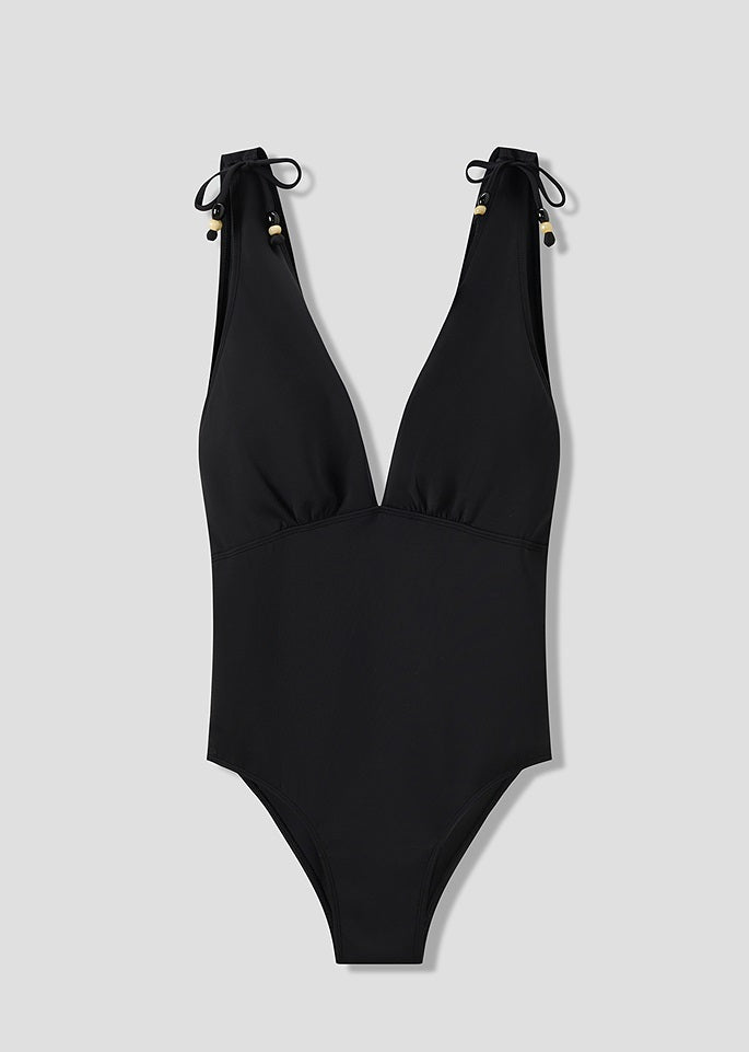 COMME MOI Lv Yan designer's women's summer lace-up sexy V-neck one-piece swimsuit - EMORY.
