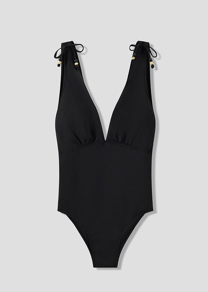 COMME MOI Lv Yan designer's women's summer lace-up sexy V-neck one-piece swimsuit - EMORY.