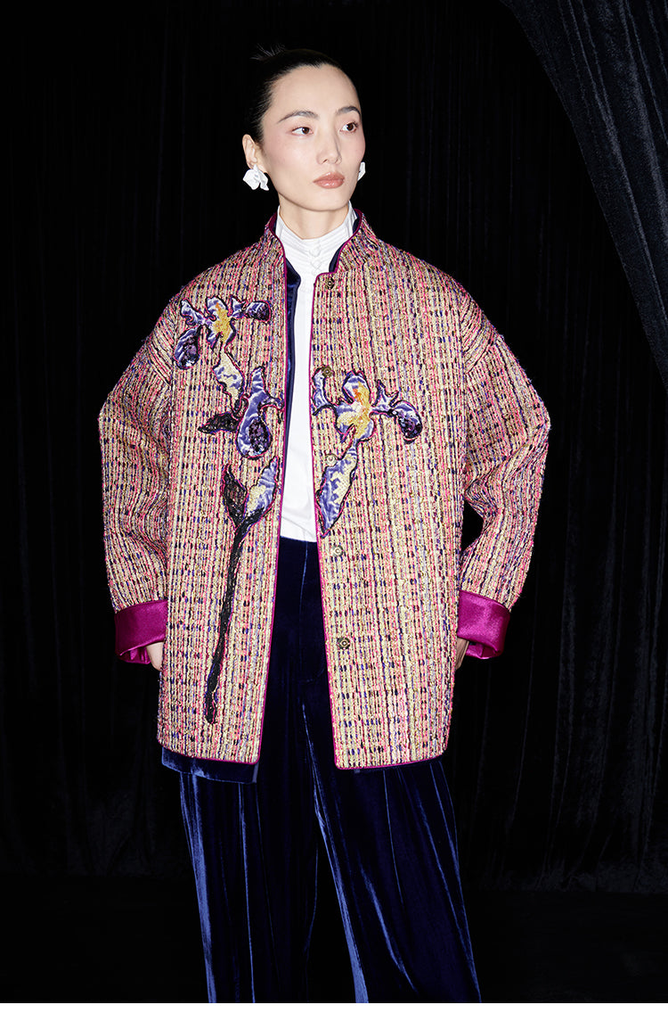 M essential Mackay designer Kneaded Gold Iris Layered Embroidery Loose Jacket - IDEM.