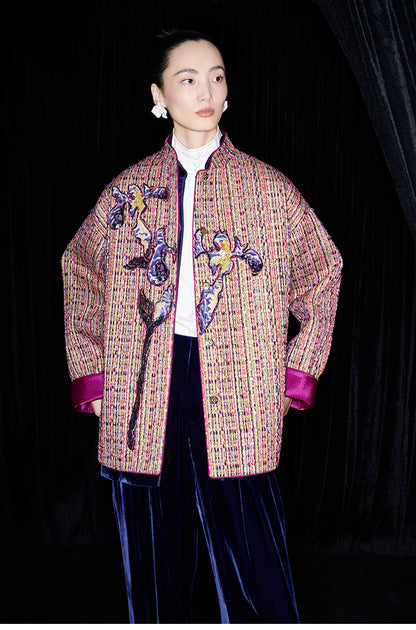 M essential Mackay designer Kneaded Gold Iris Layered Embroidery Loose Jacket - IDEM.