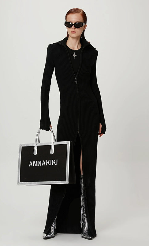 ANNAKIKI high neck long-sleeve wool long dress- JOHAN.