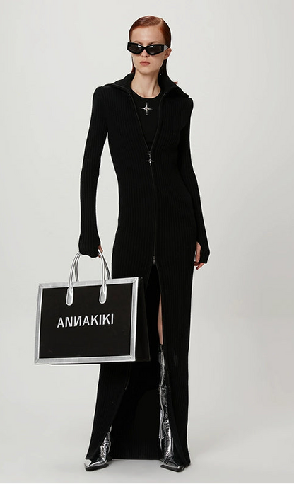 ANNAKIKI high neck long-sleeve wool long dress- JOHAN.