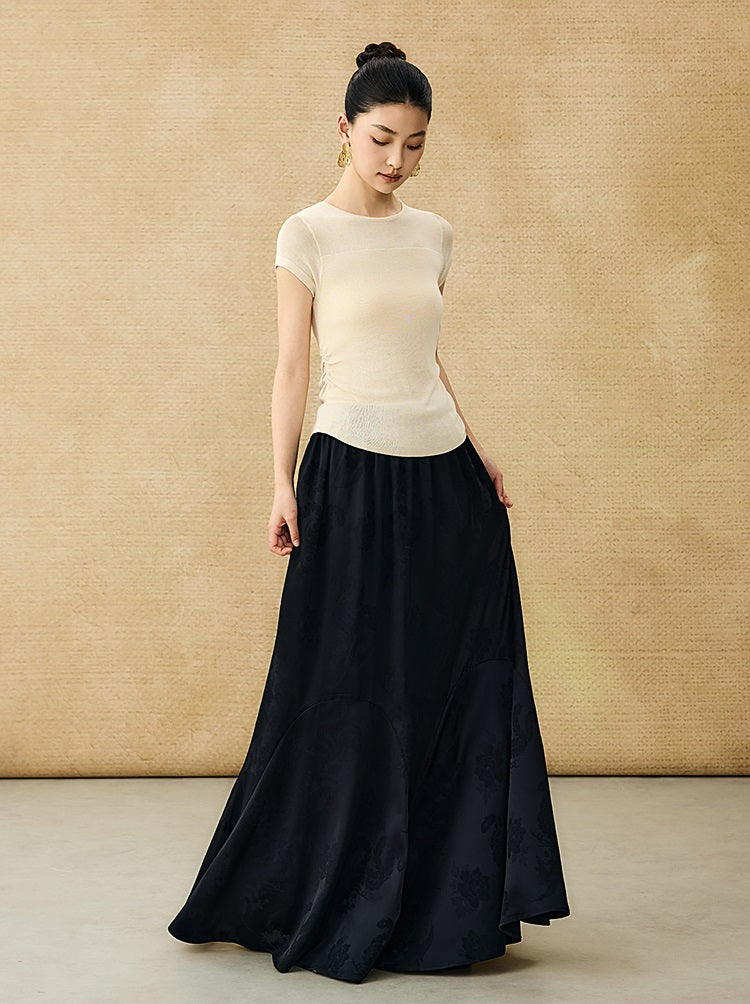 HECO Chinese style slightly transparent round neck knitted short sleeve T-shirt -BING.