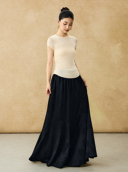 HECO Chinese style slightly transparent round neck knitted short sleeve T-shirt -BING.