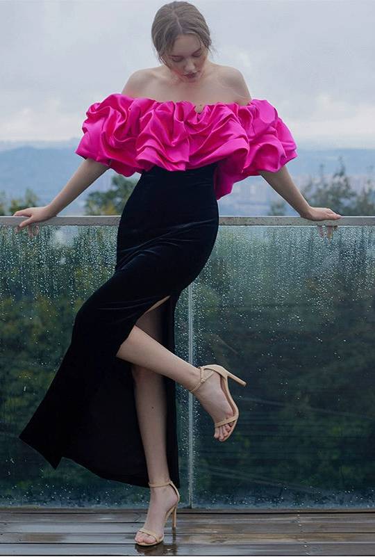 GOUDIN velvet French light luxury party dinner dress -EWA.