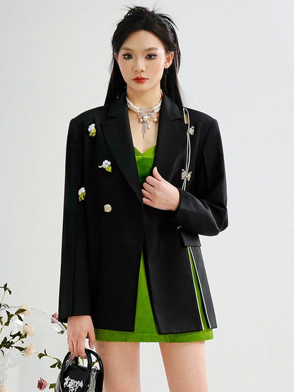 CHECOCRE Elegant Stubble New Chinese Crystal Butterfly Pure Black Coat - CEASER