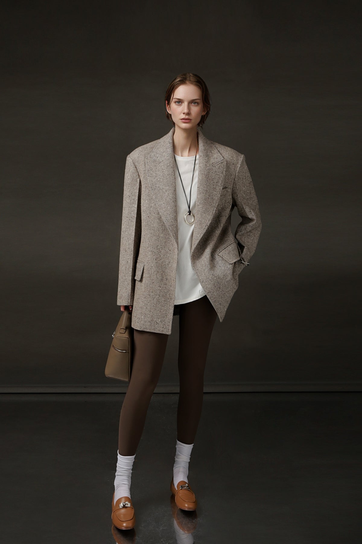 PIAOIN Retro Blazer Wool Jacket Women's Niche Suit Top Commuter Versatile- BEX