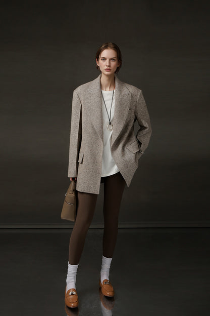 PIAOIN Retro Blazer Wool Jacket Women's Niche Suit Top Commuter Versatile- BEX