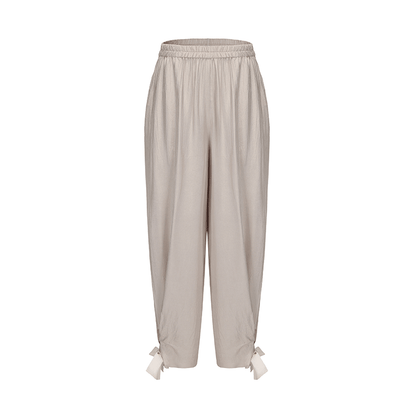 ATELIER MISS LU Bow Embellished Cinched Acetate Tapered Pants - VELVET.