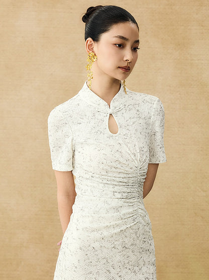 HECO Chinese style women's summer shirred waist temperament buckle long skirt - QUEEN.