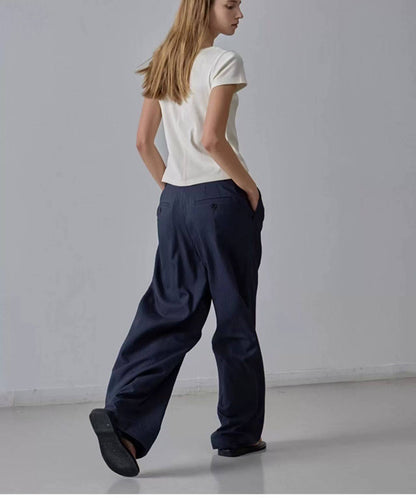 NOTHING WRITTEN Low Classic Casual Pants Women's Summer 2025 New Versatile High-Waisted Slimming Corduroy Straight-leg Wide-leg Pants-KATE'