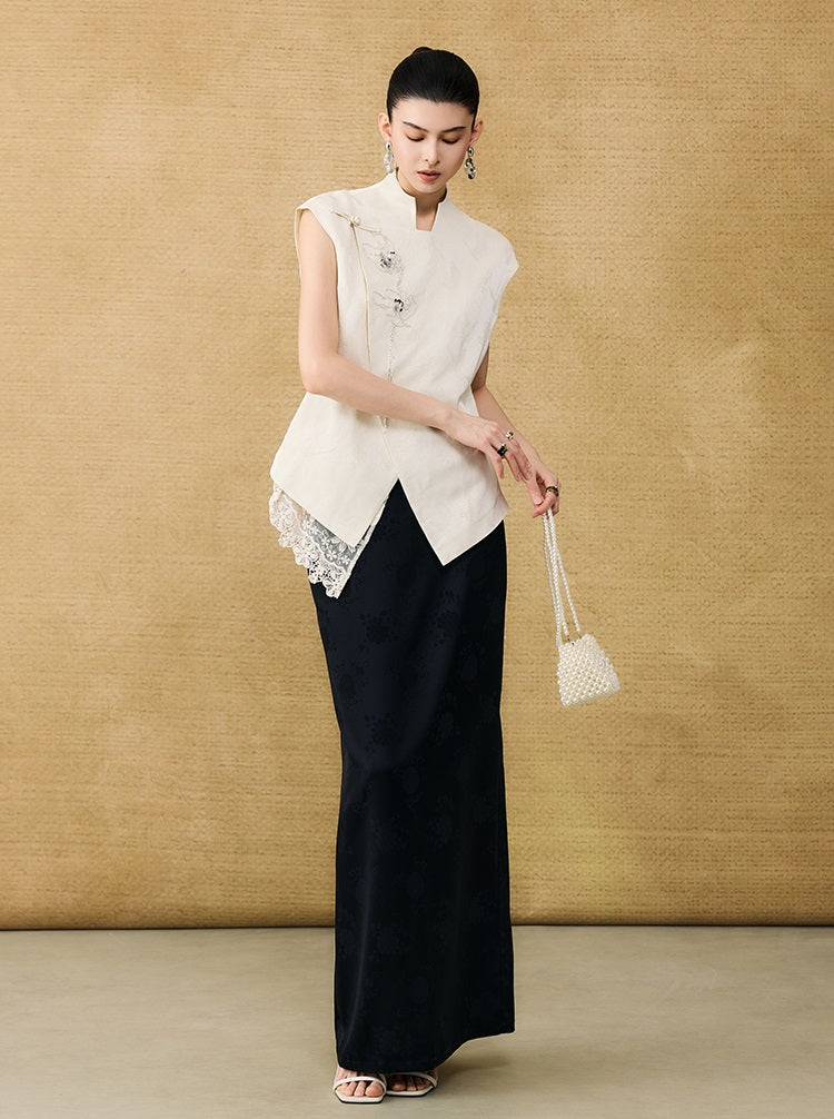 HECO Chinese style asymmetrical hand-embroidered vest top - FORD.