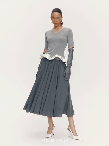 ATELIER MISS LU [Ferris Wheel Shimmer] Waist Cutout Sheep Wool Blend Skirt - LOVER.