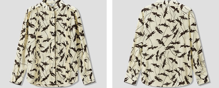 COMME MOI Lu Yan Designer's new women's printed mulberry silk stand-up collar long-sleeved shirt - DESTINY.