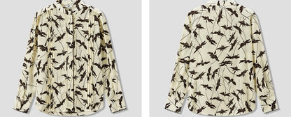 COMME MOI Lu Yan Designer's new women's printed mulberry silk stand-up collar long-sleeved shirt - DESTINY.
