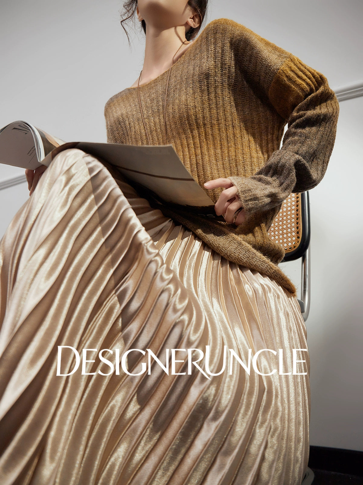 DGU "Tan Oak" khaki wool knitted new versatile slimming high-end design top - Noa.