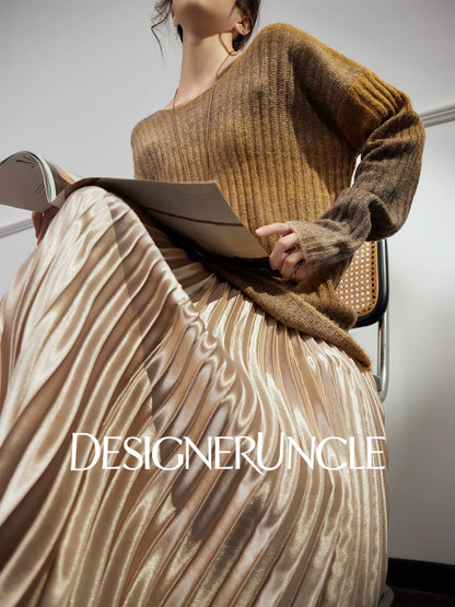 DGU "Tan Oak" khaki wool knitted new versatile slimming high-end design top - Noa.