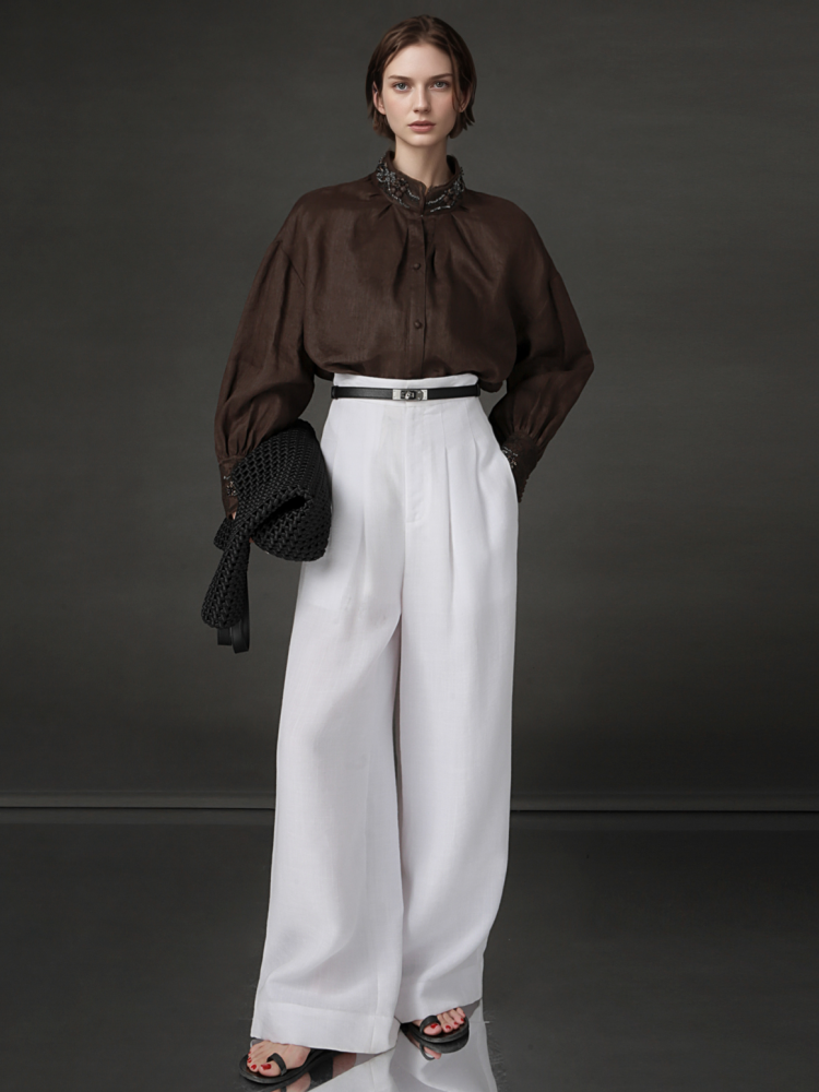 PIAOIN luxury vintage beaded design handmade custom shirt-BEATRICE.