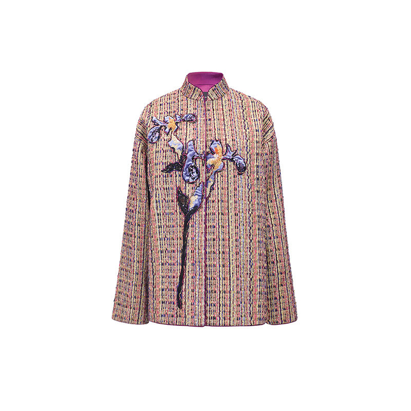 M essential Mackay designer Kneaded Gold Iris Layered Embroidery Loose Jacket - IDEM.