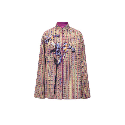 M essential Mackay designer Kneaded Gold Iris Layered Embroidery Loose Jacket - IDEM.