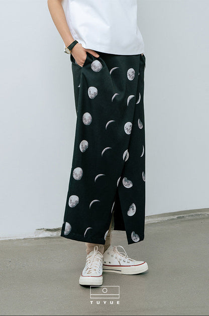 TUYUE moon print black H-shaped slit skirt - JOFREY.